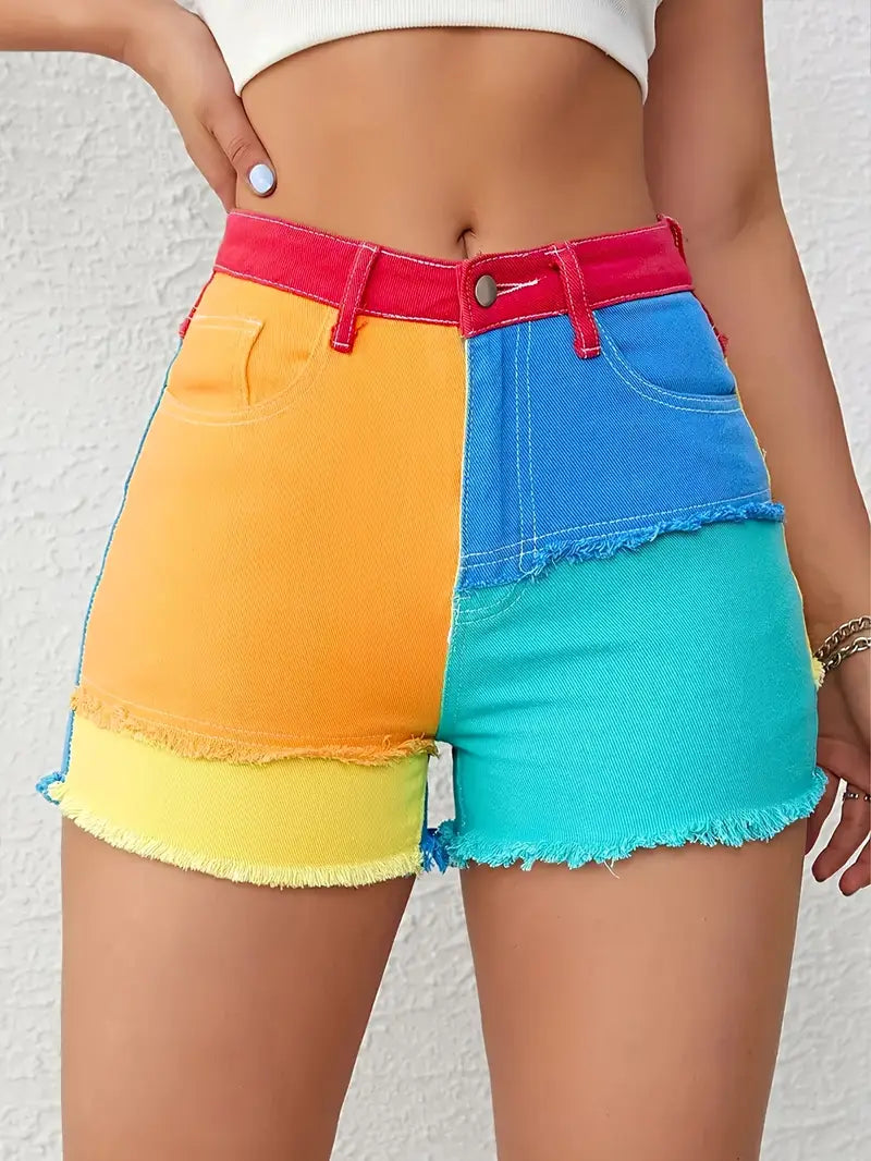 Maica – Shorts in denim patchwork vivace