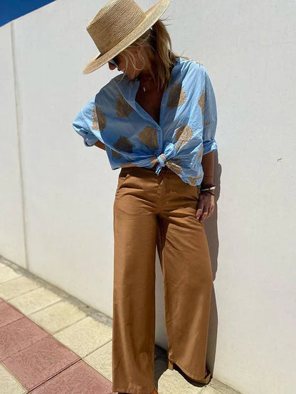 Lumirae – Camicia classica boho a maniche lunghe con ricami