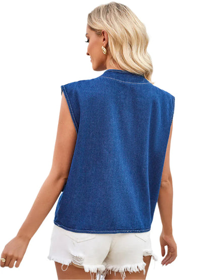Meilani – Elegante gilet in denim senza maniche con abbottonatura