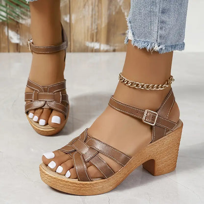 Eldarose – Sandali vintage con cinturino intrecciato e tacco grosso