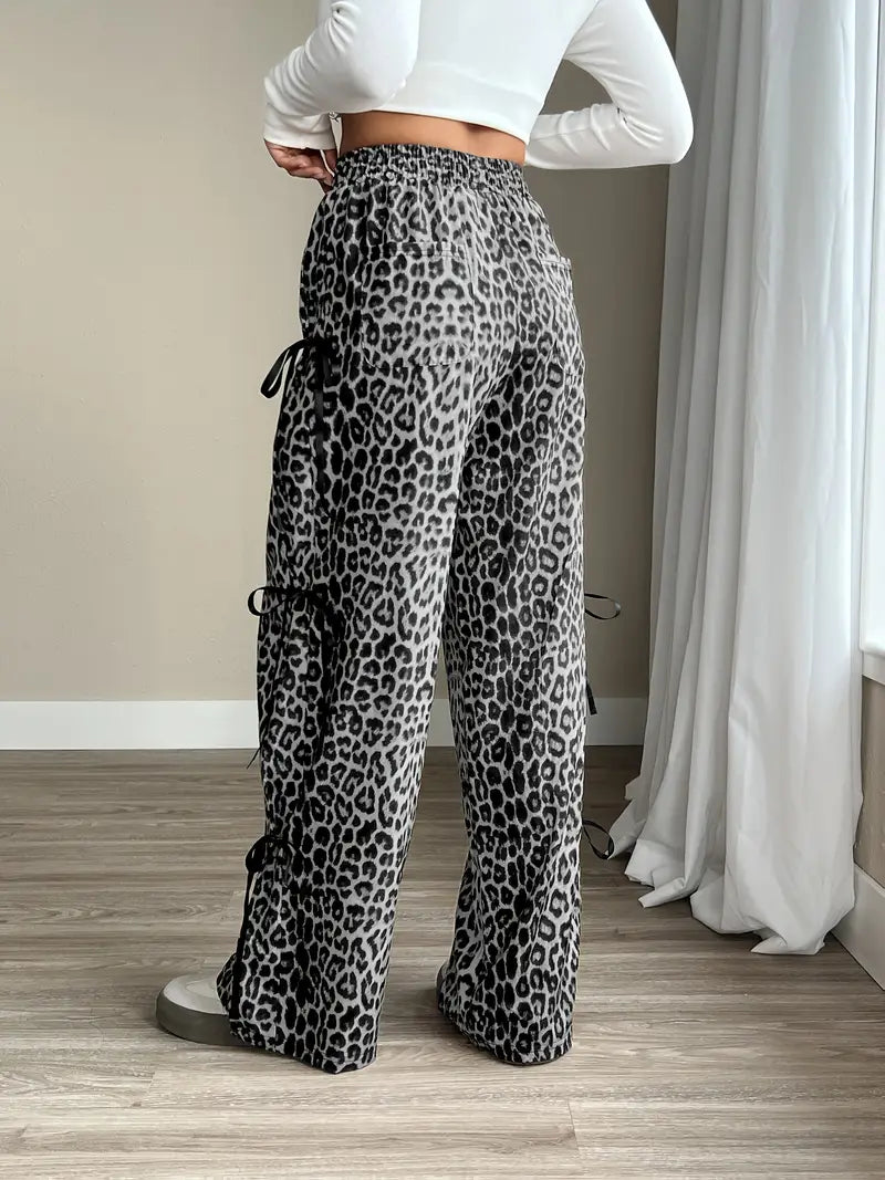Sorenna - Pantaloni eleganti con motivo leopardato e gamba ampia
