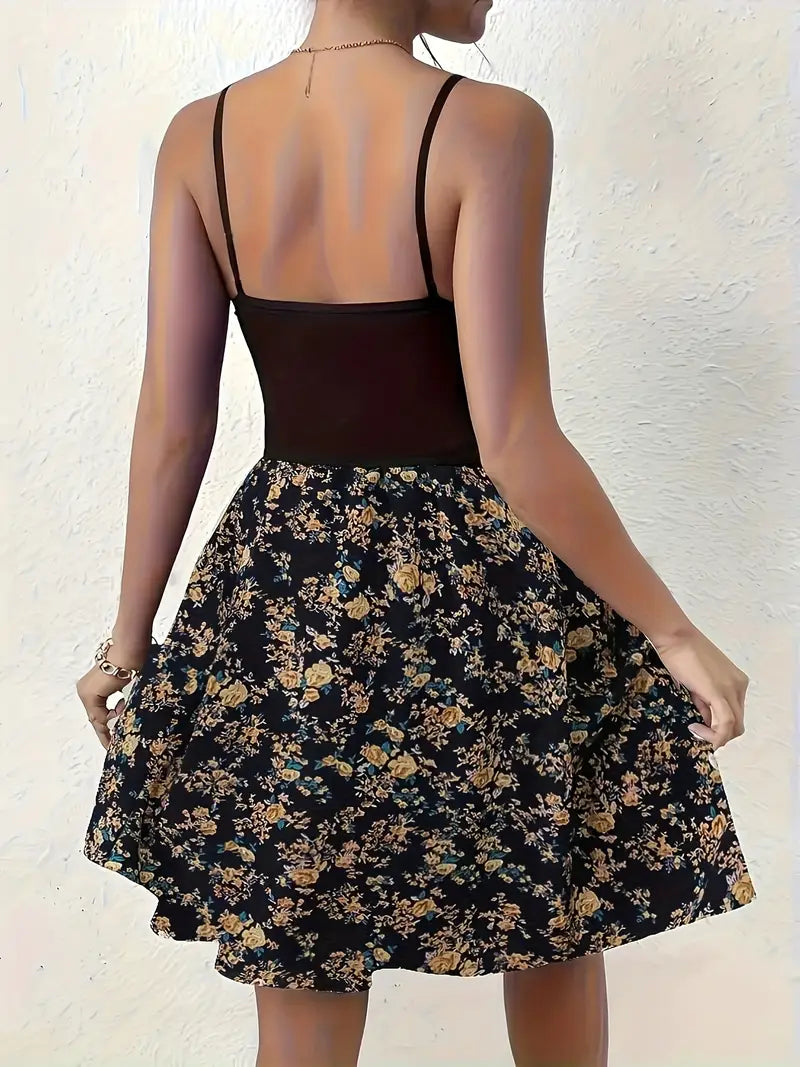 Sofee – Mini abito a trapezio con motivo floreale e spalline sottili