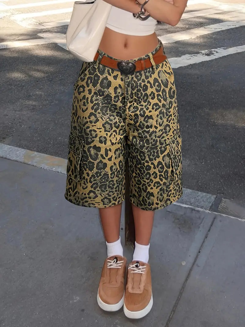 Syvella – Pantaloni cargo eleganti con motivo leopardato