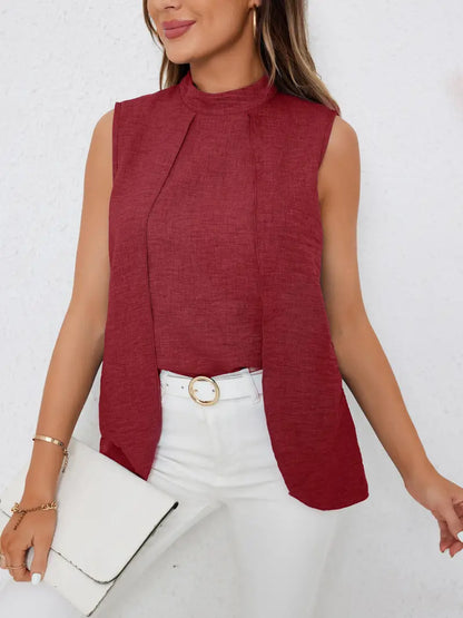 Zyra – Elegante camicetta senza maniche con collo alto