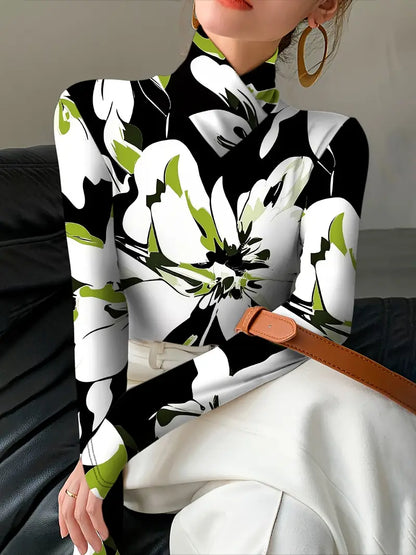 Trixie – Elegante top a collo alto con fantasia floreale