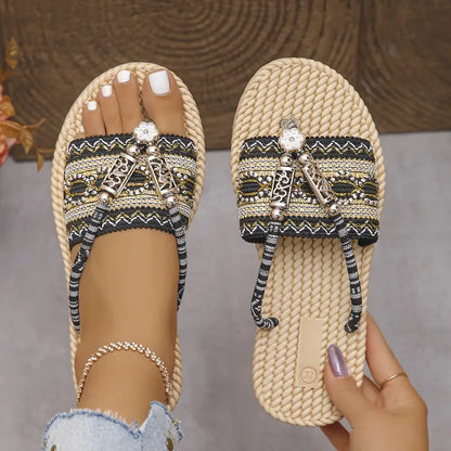 Cedie – Sandali boho con perline e corda intrecciata
