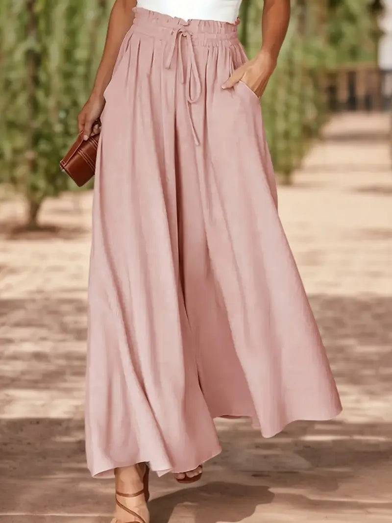 Bethy – Pantaloni larghi con coulisse e tasche, vita alta