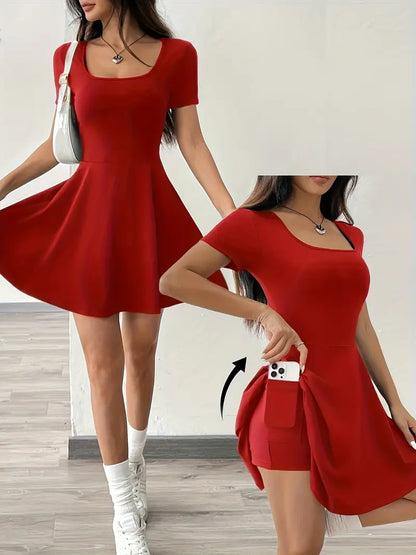 Gudrun – Elegante abito skater con pantaloncini e tasca integrati