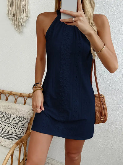 Astraeis - Abito in cotone con allacciatura al collo e ricamo