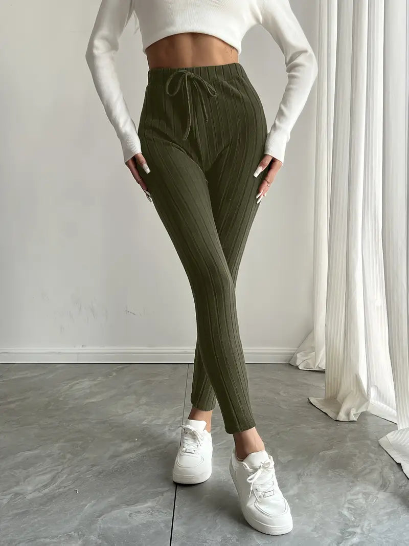 Anouk – Leggings in maglia a coste con vita alta e coulisse