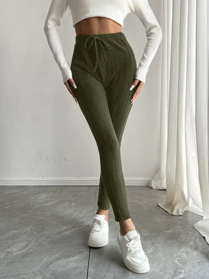 Anouk – Leggings in maglia a coste con vita alta e coulisse