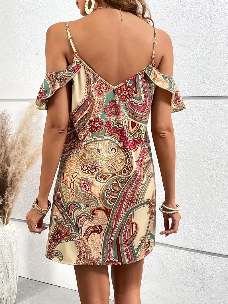 Sylvessa – Abito con spalle scoperte bohemien con motivo cachemire