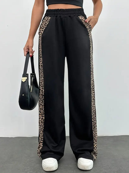 Noctessa – Pantaloni eleganti a gamba larga con stampa leopardata
