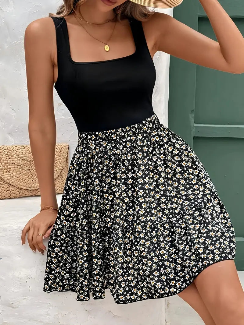 Romilda – Abito elegante con scollatura quadrata e motivo floreale