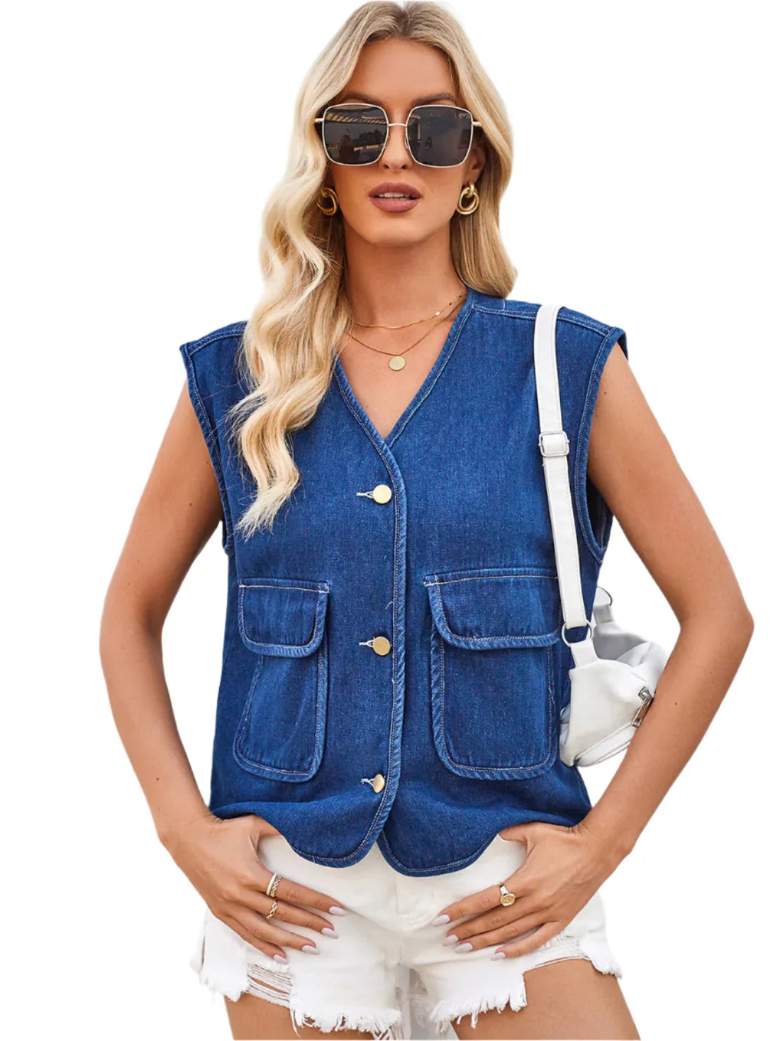 Meilani – Elegante gilet in denim senza maniche con abbottonatura