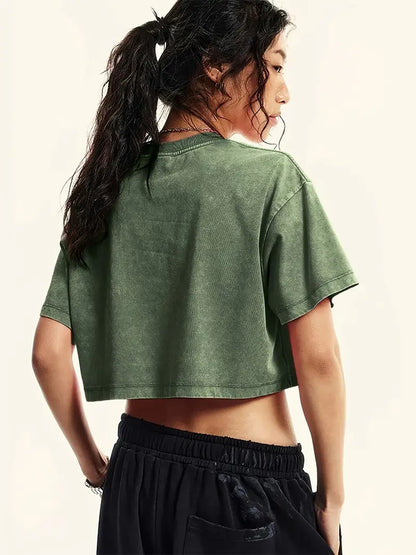 Lenore – T-shirt corta oversize, effetto vintage, lavata