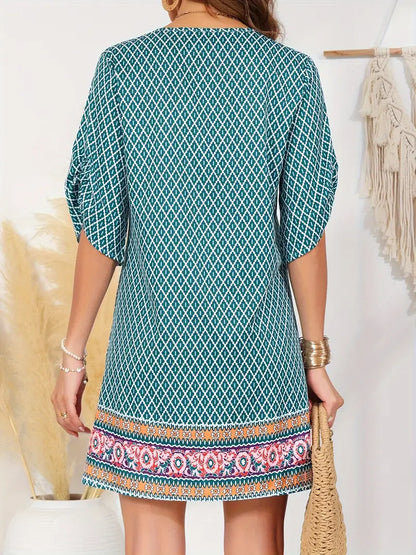 Zariah – Incantevole abito tunica con scollo a V con stampa boho