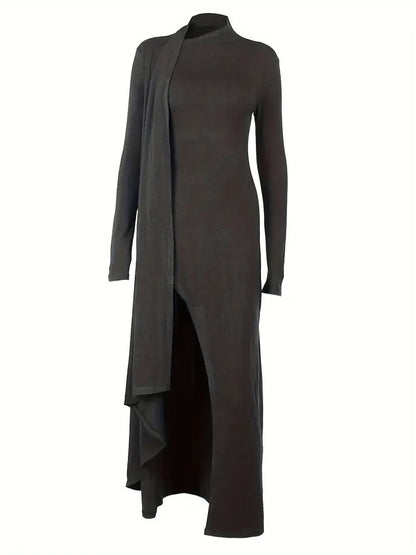 Enrica – Abito elegante con spacco alto e maniche lunghe