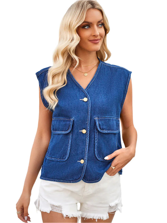 Meilani – Elegante gilet in denim senza maniche con abbottonatura