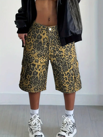 Syvella – Pantaloni cargo eleganti con motivo leopardato