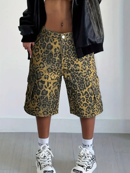 Syvella – Pantaloni cargo eleganti con motivo leopardato