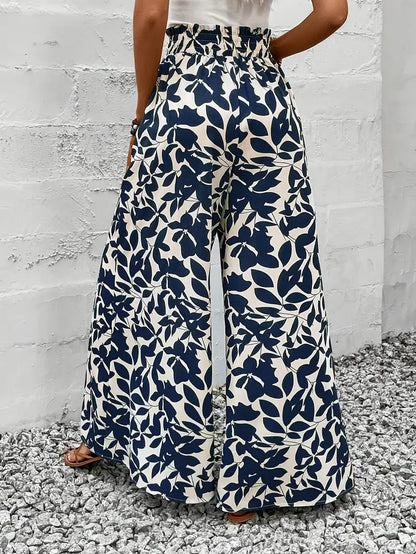 Ivy – Pantaloni larghi blu navy con motivo a foglie