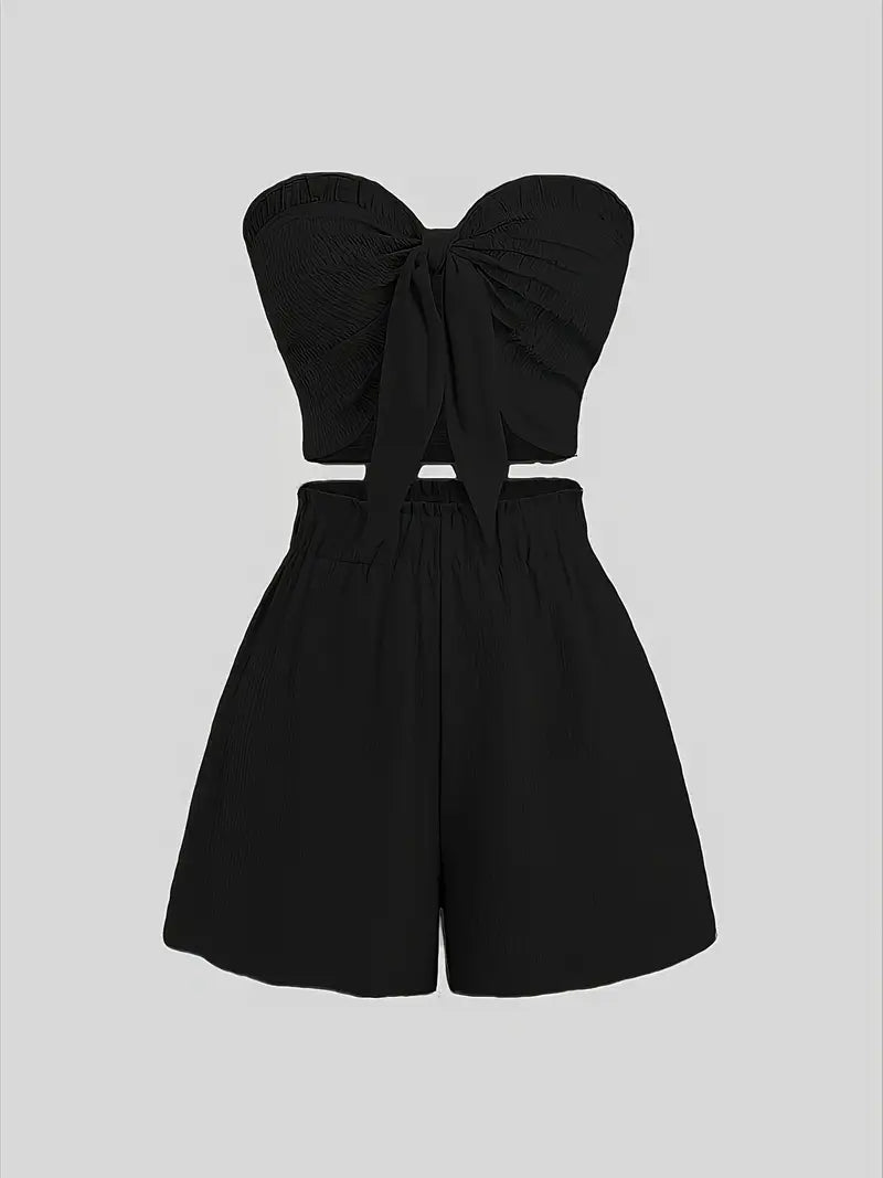 Suzy – Elegante completo due pezzi senza spalline con papillon