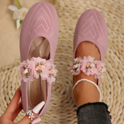 Sylverna - Affascinanti ballerine in maglia decorate con fiori