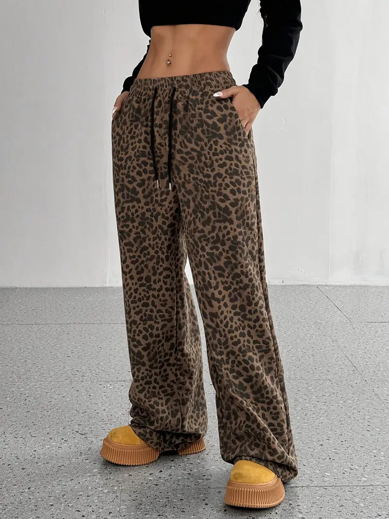 Eryndra – Pantaloni eleganti a gamba larga con stampa leopardata