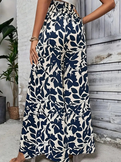 Sunniva – Pantaloni palazzo a gamba larga con stampa a foglie