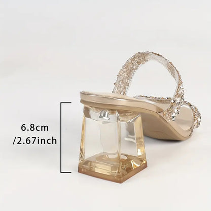 Melisette – Sandali con tacco a blocco trasparente e cinturini glitterati