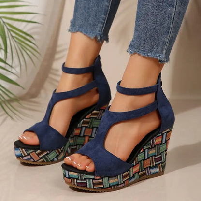 Marita – Sandali con zeppa e cinturino con plateau geometrico