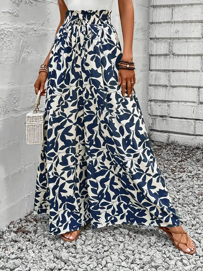 Ivy – Pantaloni larghi blu navy con motivo a foglie