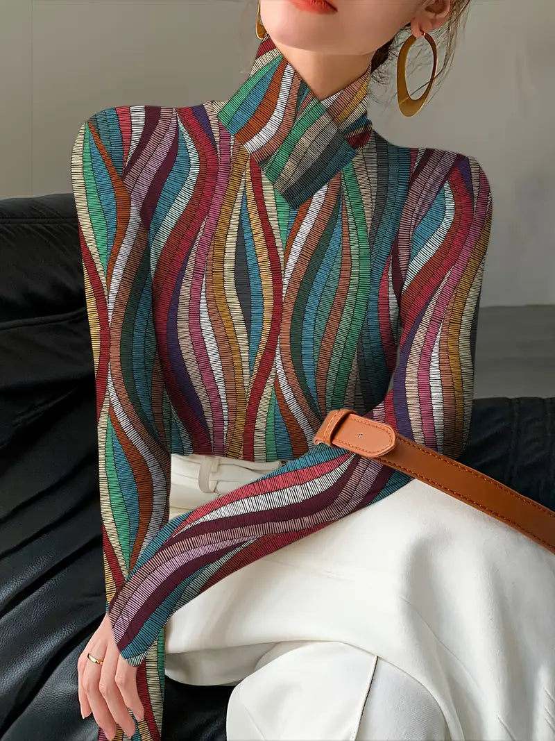 Maeve – Top multicolore a maniche lunghe a collo alto