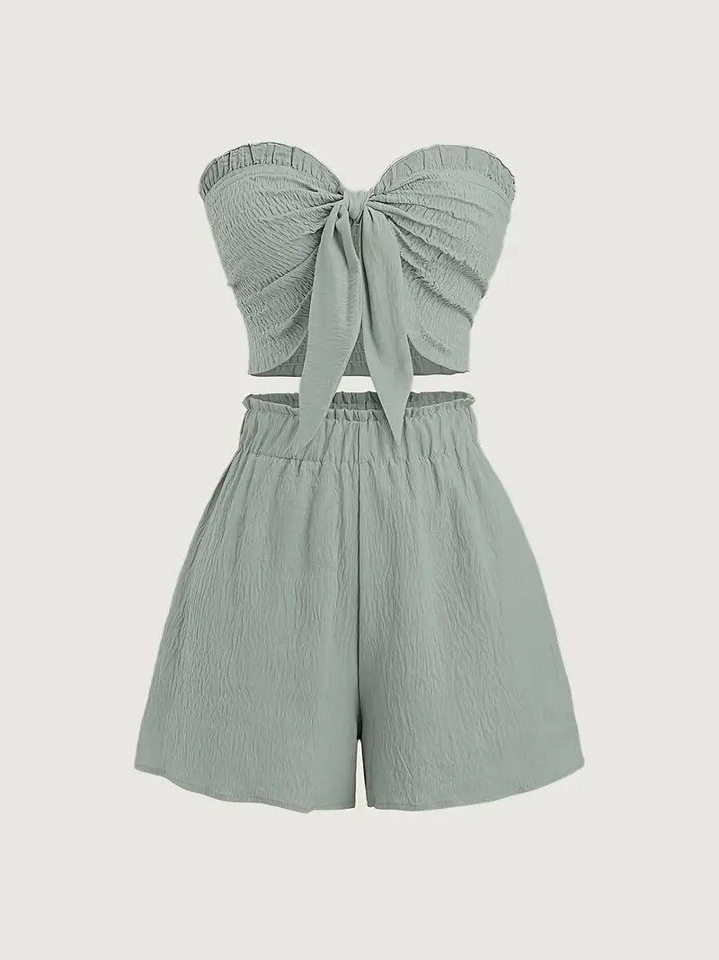 Suzy – Elegante completo due pezzi senza spalline con papillon