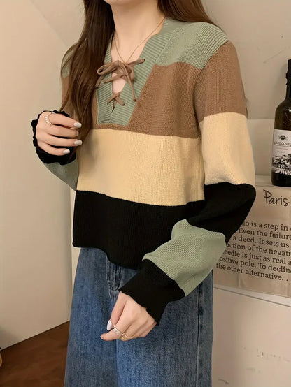 Aquila – Maglia scollo a V in cotone multicolore