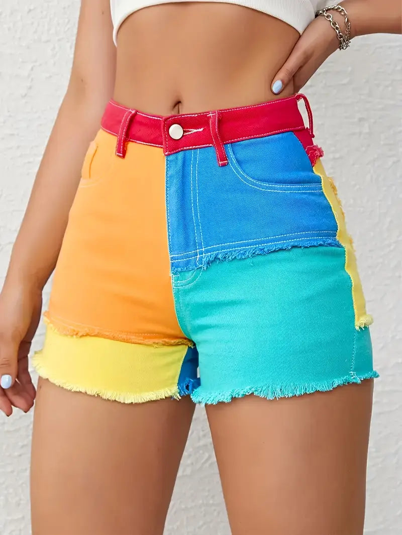 Maica – Shorts in denim patchwork vivace