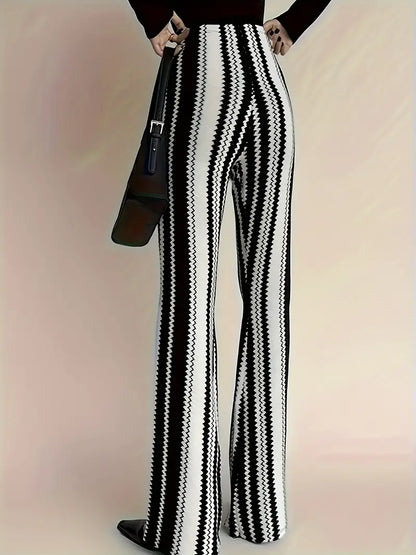 Neha – Pantaloni a zampa con motivo a zigzag e vita alta