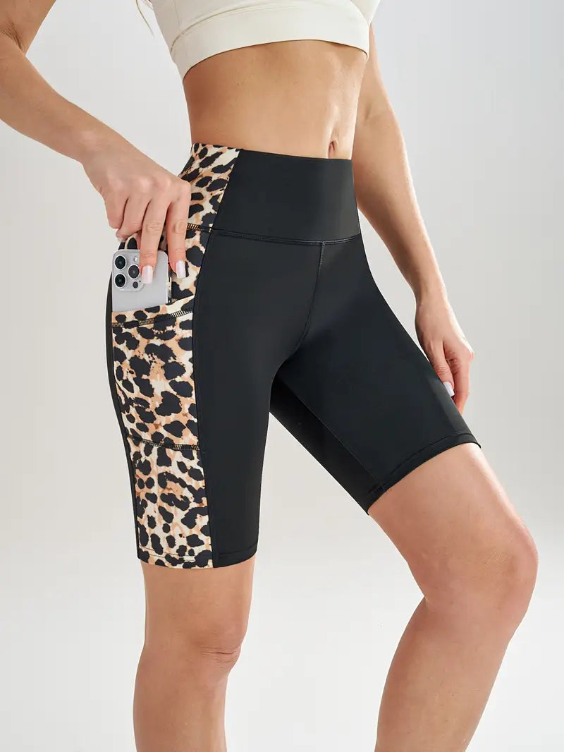 Sanguina – Shorts biker con stampa leopardata e tasche