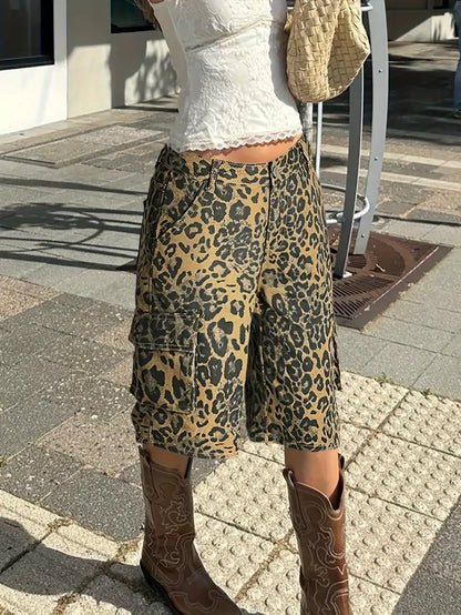 Syvella – Pantaloni cargo eleganti con motivo leopardato