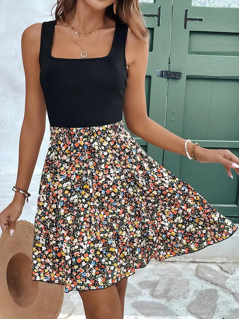 Romilda – Abito elegante con scollatura quadrata e motivo floreale