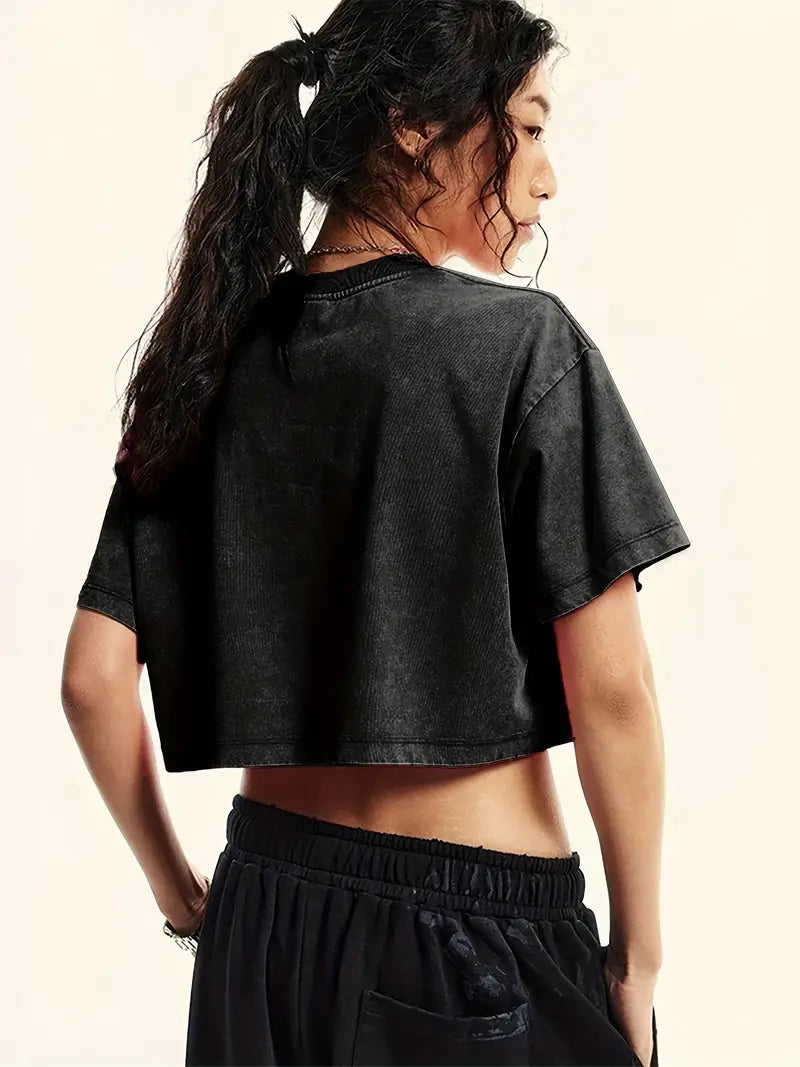 Lenore – T-shirt corta oversize, effetto vintage, lavata