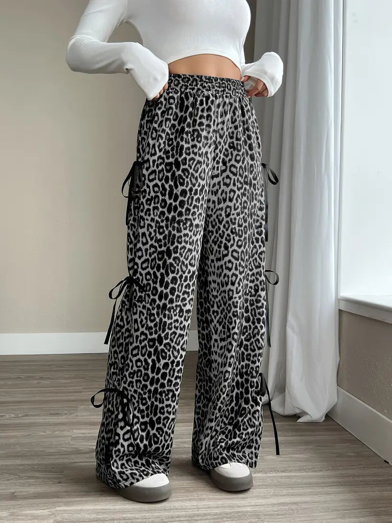 Sorenna - Pantaloni eleganti con motivo leopardato e gamba ampia