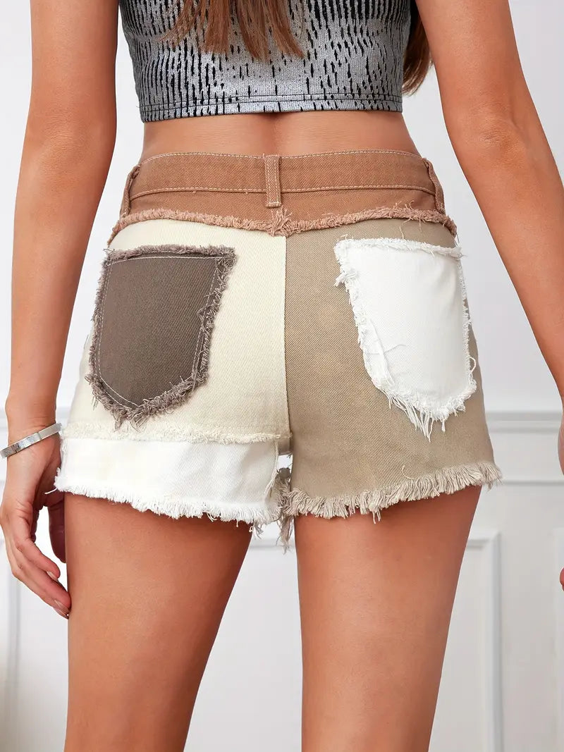 Maica – Shorts in denim patchwork vivace