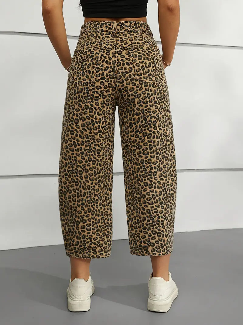 Vexalyn - Pantaloni in denim di cotone con stampa leopardata