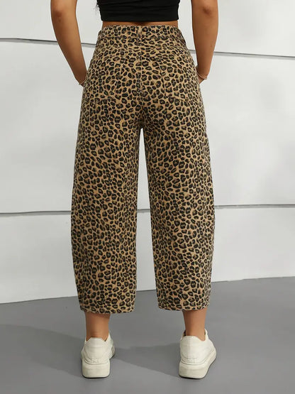 Vexalyn - Pantaloni in denim di cotone con stampa leopardata