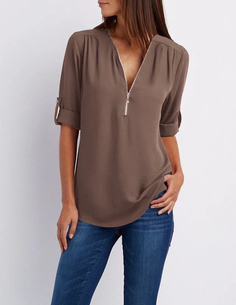 Peony – Blusa elegante con mezza zip