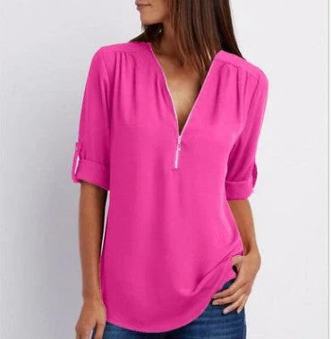 Peony – Blusa elegante con mezza zip