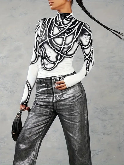 Rochel – Top a maniche lunghe stampato a collo alto