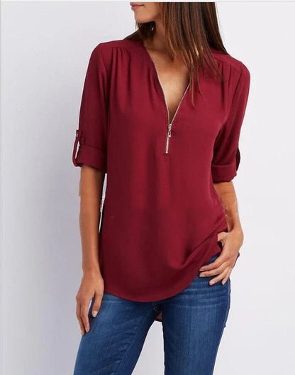 Peony – Blusa elegante con mezza zip